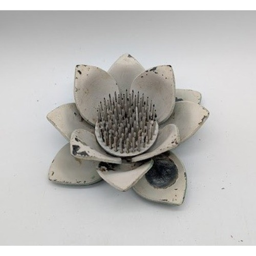 Vintage Metal Lotus Flower Frog 4" Water Lily Pin Floral Arranging Stem Holder
